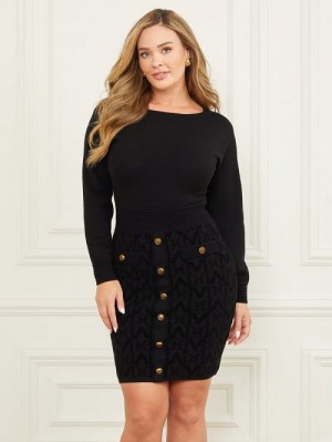 Guess Hermione Boat-Neck Sweater Dress Zwart | GUESS-SN26960