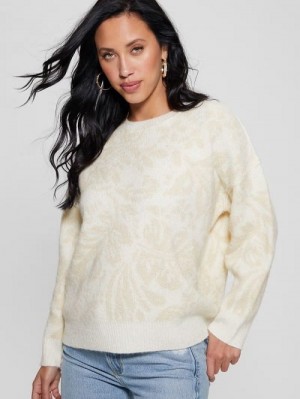 Guess Hibiscus Wool-Blend Sweater Wit | GUESS-SN27722