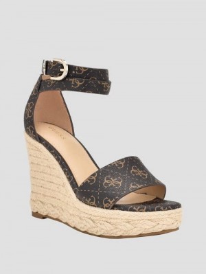 Guess Hidy Logo Espadrille Wedges Bruin | GUESS-SN29595