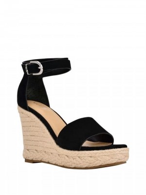 Guess Hidy Suede Espadrille Wedges Zwart | GUESS-SN29645