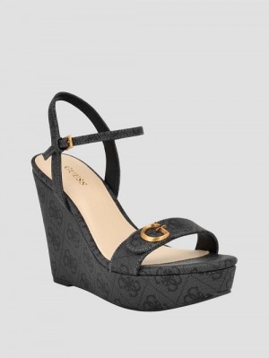 Guess Himifa Shimmer Metallic G Wedge Sandals Zwart | GUESS-SN29773