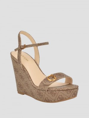 Guess Himifa Shimmer Metallic G Wedge Sandals Bruin | GUESS-SN29834