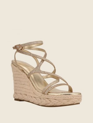 Guess Hirani Strappy Espadrille Wedges Goud | GUESS-SN29635
