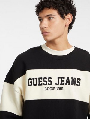 Guess Horizontal Stripe Crewneck Sweatshirt Zwart | GUESS-SN31018