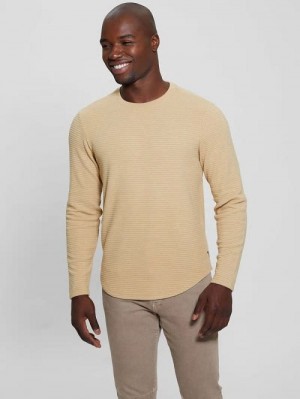 Guess Hudson Linear Texture Tee Beige | GUESS-SN30697