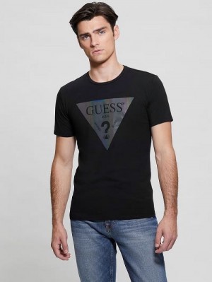 Guess Iridescent Logo Graphic Tee Zwart | GUESS-SN30538