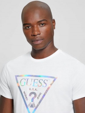 Guess Iridescent Signature Tee Wit | GUESS-SN30530