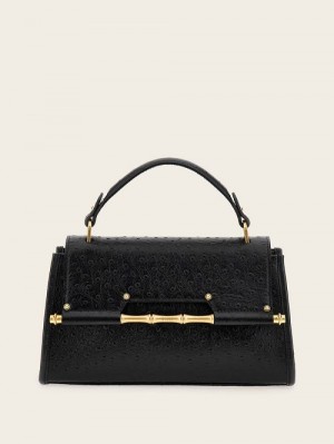 Guess Iris Bamboo Mini Leather Satchel Zwart | GUESS-SN29308