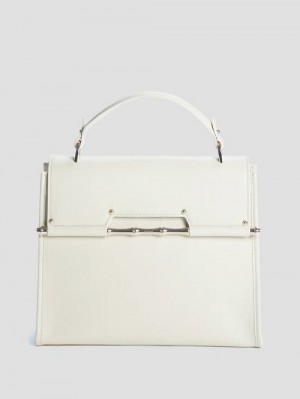 Guess Iris Leather Top Handle Bag Beige | GUESS-SN29284