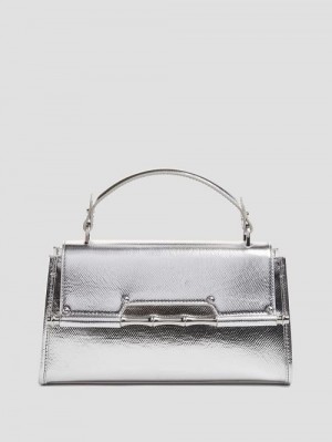 Guess Iris Metallic Leather Top Handle Bag Zilver | GUESS-SN29281