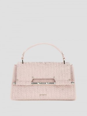 Guess Iris Textured Leather Top Handle Bag Beige | GUESS-SN29298