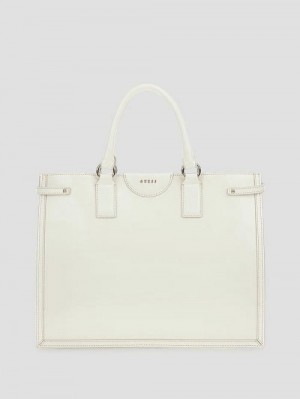 Guess Isa Sleek Leather Medium Tote Wit | GUESS-SN29383