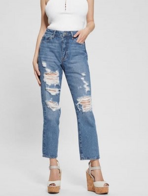 Guess It Girl Distressed Jeans Blauw | GUESS-SN26628