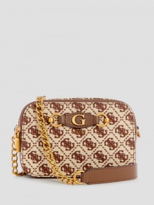 Guess Izzy Jacquard Logo Camera Bag Bruin | GUESS-SN28776