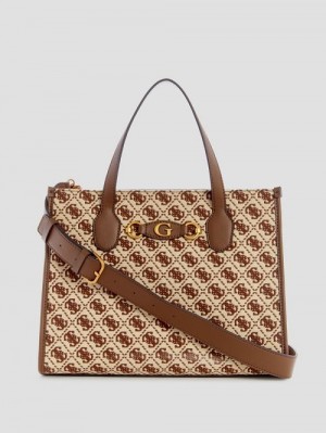 Guess Izzy Jacquard Logo Tote Bruin | GUESS-SN28699