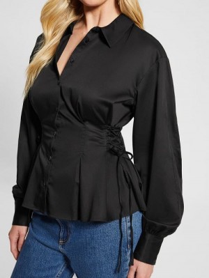 Guess Jackie Lace-Up Top Zwart | GUESS-SN27547