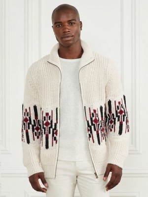 Guess Jacquard High Neck Cardigan Wit | GUESS-SN31025