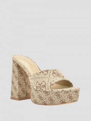 Guess Jadah Logo Platform Heels Bruin | GUESS-SN29796