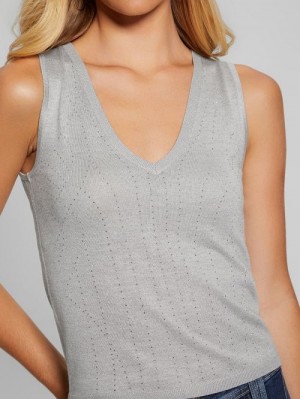 Guess Janine Rhinestone Sweater-Knit Top Grijs | GUESS-SN27715