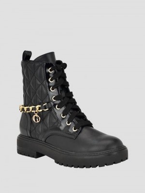Guess Jellard Quilted Chain Moto Boots Zwart | GUESS-SN29908