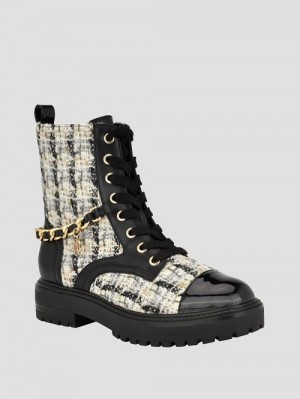 Guess Jellarda Tweed Chain Moto Boots Zwart | GUESS-SN29894