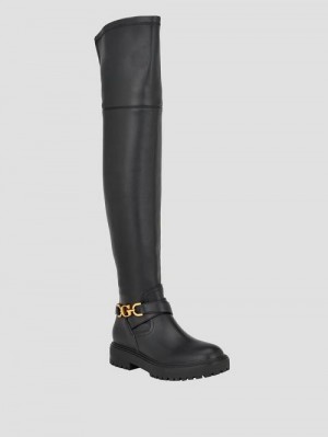 Guess Jellio Buckle Knee-High Boots Zwart | GUESS-SN29919