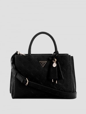 Guess Jena Elite Luxury Satchel Zwart | GUESS-SN28696