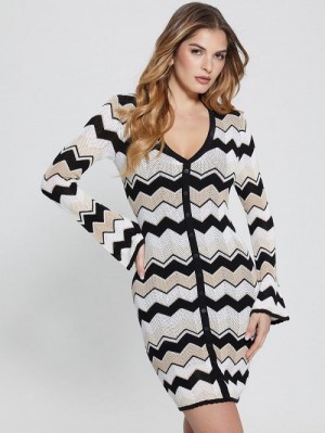 Guess Jenna Chevron Stripe Sweater Dress Zwart | GUESS-SN27000