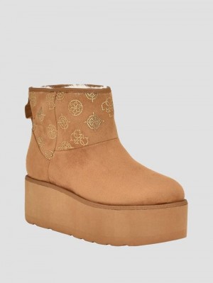 Guess Jilla Platform Faux-Suede Booties Beige | GUESS-SN29895