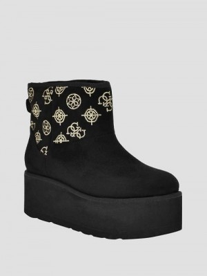 Guess Jilla Platform Faux-Suede Booties Zwart | GUESS-SN29893