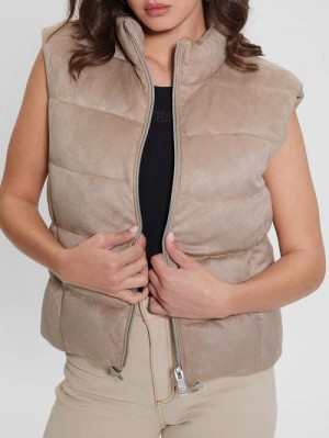 Guess Jole Suede Puffer Vest Beige | GUESS-SN27965