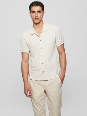 Guess Joshua Waffle Shirt Wit | GUESS-SN31320