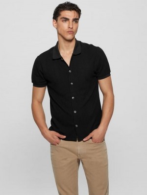 Guess Joshua Waffle Shirt Zwart | GUESS-SN31279
