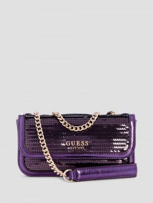 Guess Kaska Sequin Convertible Mini Crossbody Paars | GUESS-SN28818