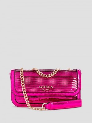 Guess Kaska Sequin Convertible Mini Crossbody Roze | GUESS-SN28881