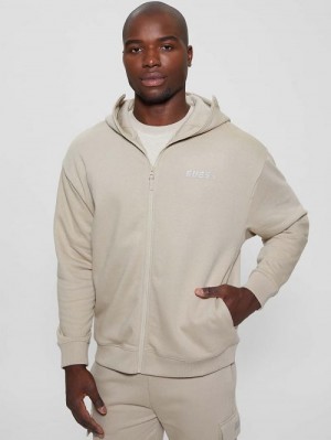 Guess Keid Zip-Up Hoodie Sweatshirt Beige | GUESS-SN31570