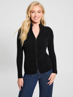 Guess Keily Zip-Front Sweater Zwart | GUESS-SN27834