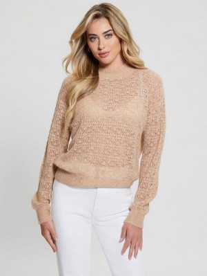 Guess Kensley Open-Knit Sweater Beige | GUESS-SN27829