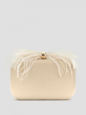 Guess Keyah Feather Top Clutch Wit | GUESS-SN28850