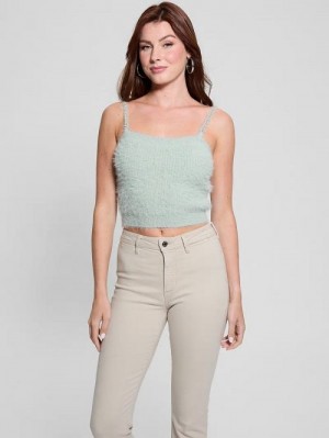 Guess Keyla Fuzzy Sweater Crop Cami Groen | GUESS-SN27743