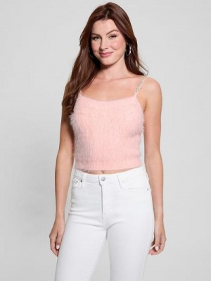 Guess Keyla Fuzzy Sweater Crop Cami Roze | GUESS-SN27742