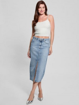Guess Keyla Fuzzy Sweater Crop Cami Wit | GUESS-SN27740