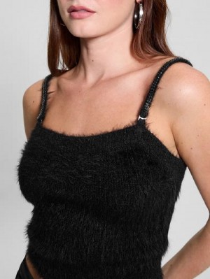 Guess Keyla Fuzzy Sweater Crop Cami Zwart | GUESS-SN27422