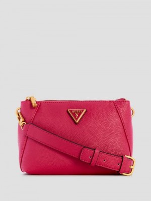 Guess Laryn Pebbled Dual-Zip Crossbody Roze | GUESS-SN28756