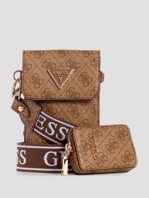 Guess Latona Quattro G Mini Phone Crossbody Bruin | GUESS-SN29011