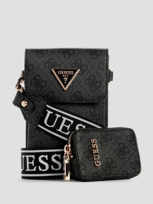 Guess Latona Quattro G Mini Phone Crossbody Zwart | GUESS-SN31799