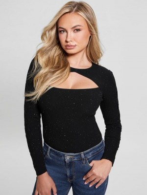 Guess Laurel Micro Sequin Sweater Zwart | GUESS-SN27814