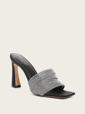 Guess Leah Crystal Heeled Mule Zwart | GUESS-SN29740