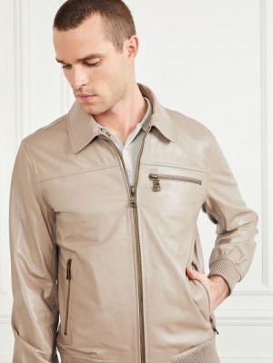 Guess Leather Flight Jacket Beige | GUESS-SN30750