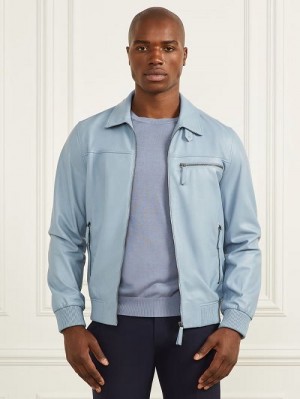 Guess Leather Flight Jacket Blauw | GUESS-SN30836